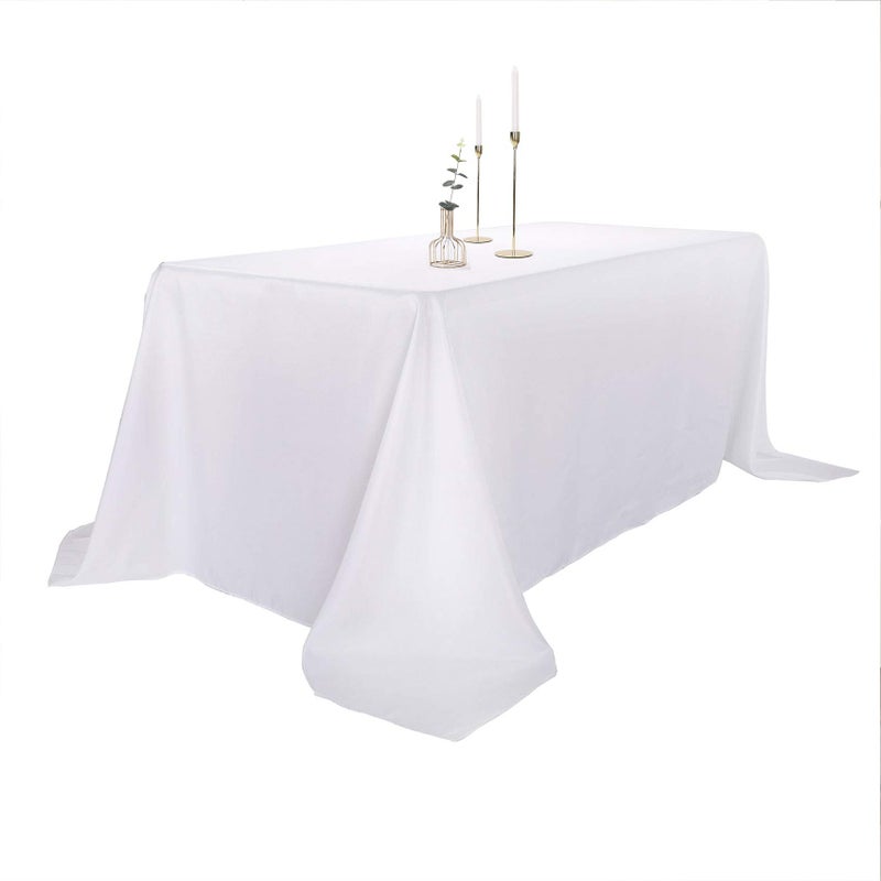 Ascoza 2pack 90x156 Inch White Rectangular Tablecloth 8 Feet Table Cloth in Polyester Fabric for Wedding/Banquet/Restaurant/Parties - Image 1